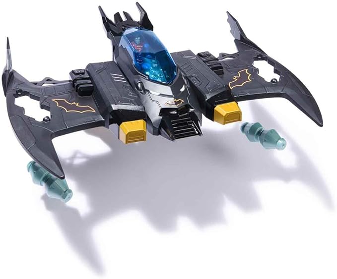 DC Comics, Metal Force Transforming Batwing, 2-in-1 Playset, Includes Batman and Superman Figures, with Projectiles and Character Cards, Kids Toy for Boys Ages 4 and Up