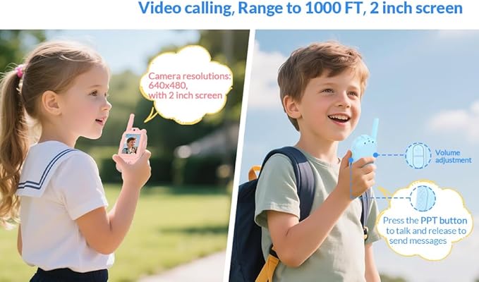 Video Walkie Talkies for Kids, Handheld Rechargeable Video Intercom Kids Walkies Talkies, for Family Games, Outside, Camping, Hiking for Children Aged 3+