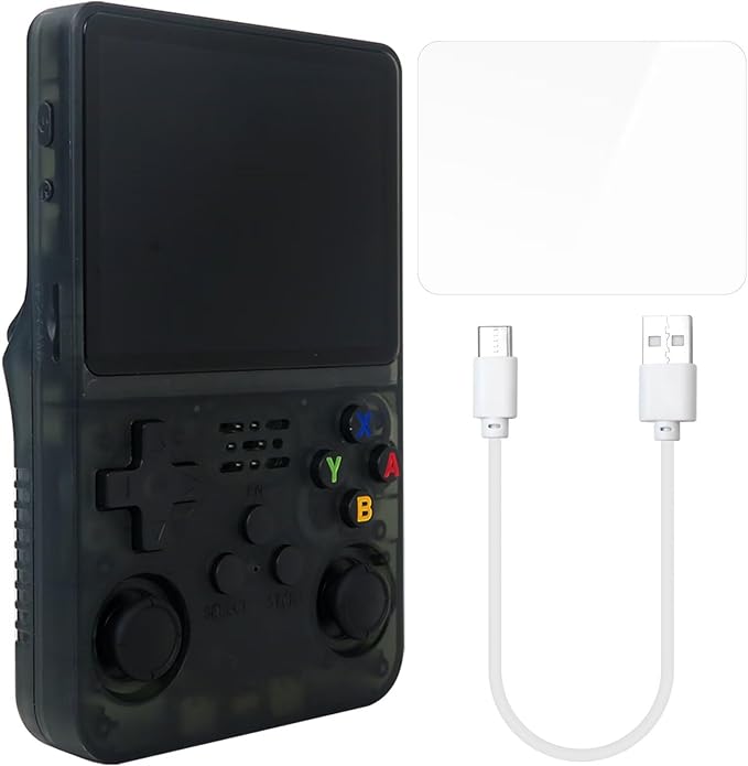 R36S Retro Handheld Game Console with 128G 3.5 Inch IPS Screen Built-in 15000 Games Open Source Linux System 640x480 Resolution Portable Pocket Video Player (Black)