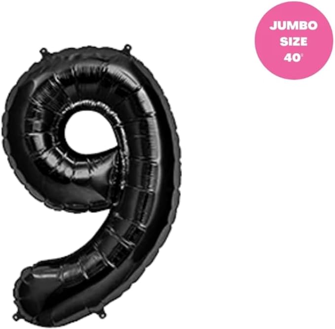 100% LIKED-One Happy Dude Balloon Set, 40” Black Number|Black & White Smiley Face Latex |Checkered Foil for One Happy Dude Birthday Decorations, Baby Shower, 9th Birthday Party Supplies (Black9th)