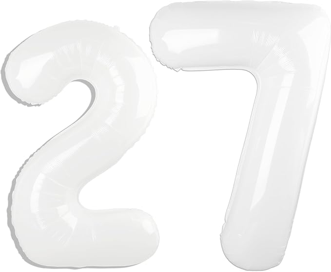 40 Inch White Number 27 Digital Balloon,Jumbo Mylar Foil Helium Balloon for 27 Balloons for Birthday Party,Wedding Anniversary Party Decorations