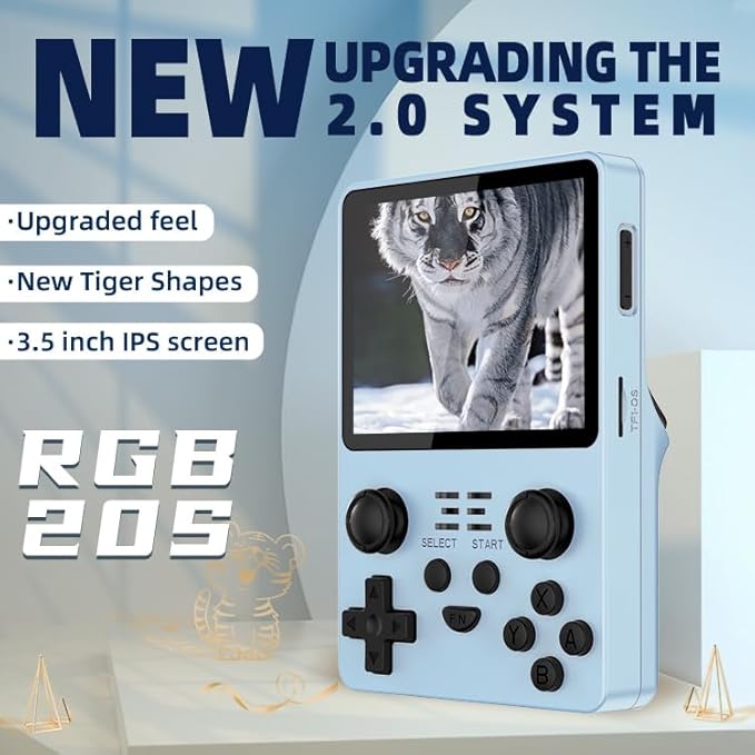 RGB20S Handheld Game Console Built-in 15,000 Games 64G 3.5 Inch IPS Screen Open Source System, Retro Games Consoles Classic Emulator (Blue)