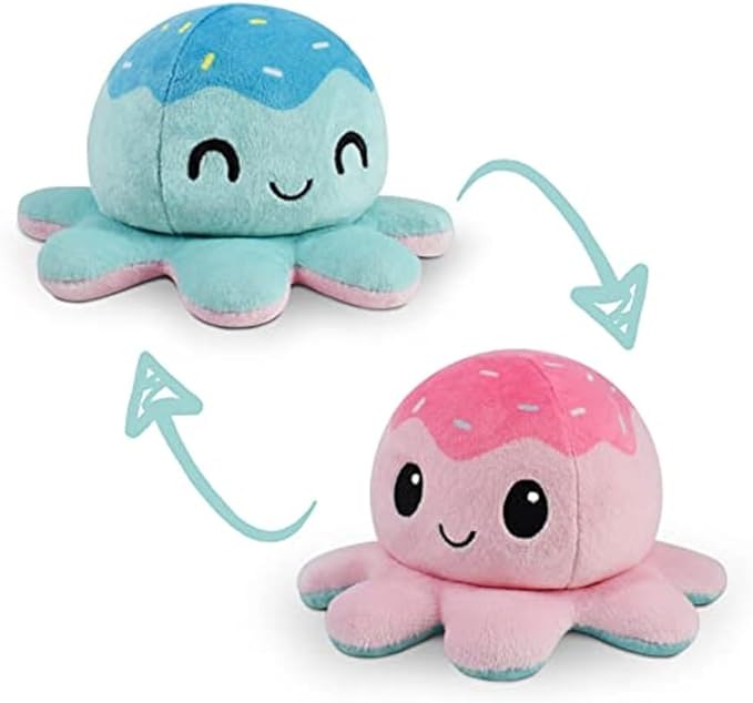 TeeTurtle Reversible Octopus Plushie 4-Inch Ice Cream Two-Sided Flip Plush Toy with Embroidered Details - Cute Mini Collectible Plush for Kids, Teens, and Adults
