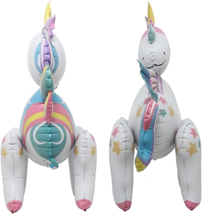 4D Walking Balloons Animal Foil Balloon Lion Panda Alpaca Turtle Cow Horse hippo leopard Ballon Jungle Forest Zoo Theme Baby Shower Birthday Party Supplies (4D Horn Horse)