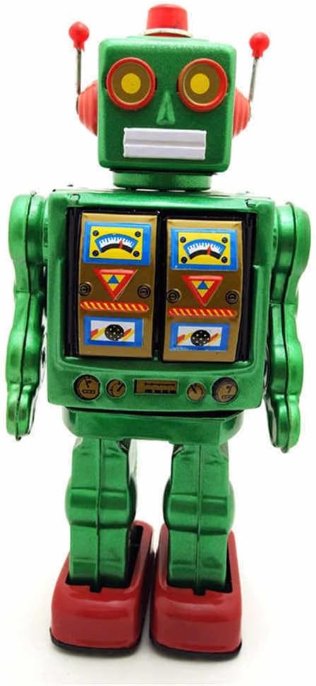 Charmgle Retro Tin Toys Walking Robot, Electric Rotating Desk Robot with Gun Fire Sound, Adult Collection Birthday Gifts Party Favor Handmade Robots Green