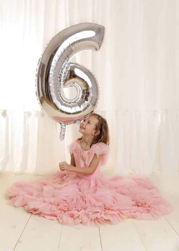 Number 6 Balloon 40 Inch, 6 7 Six Seven Birthday Decorations, 6th Birthday Balloon for Boy Girl, Silver 16 60 61 65 Numbers Balloons Graduations Anniversary Supplies
