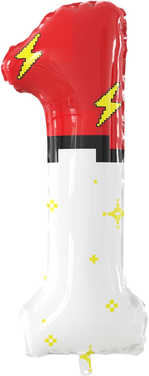 40 Inch Giant Red and White Cartoon Theme Number Foil Balloons - Large Number 1 Balloons Animation for Kids' Birthday Anniversary Party Decorations Supplies (Numbers 0-9 Available)
