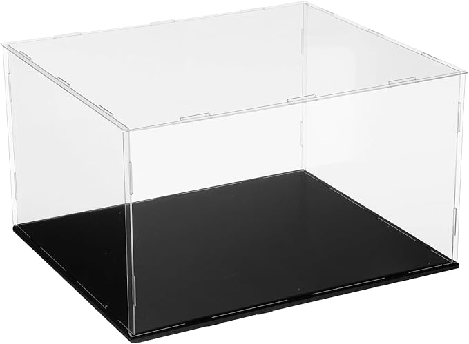 uxcell Acrylic Clear Display Case for Collectibles Self-Assemble Display Clear Boxes with Black Base Dustproof Countertop Storage Box for Collectible Action Figure, 13.8 x 11.8 x 7.9 Inch