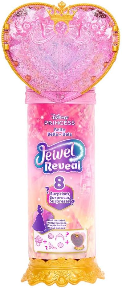 Mattel Disney Princess Belle Fashion Doll & Accessories with 8 Surprises, Including Heart Gem Box, Ring for Child & 9 Pieces, Inspired by Movie