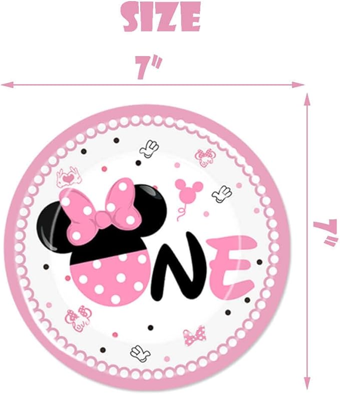 Pink 1st Birthday Party Supplies Tableware Pink Cartoon One Paper Plates Napkins Table Cloth Dinnerware for Girls 1st Birthday Baby Shower Party Decorations