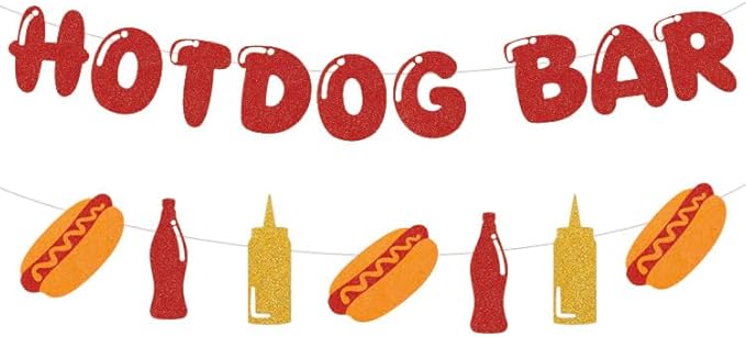 Hooqict Happy Birthday Banner Hotdog Birthday Party Decorations Hot Dog Party Banner Garland Sign for BBQ Picnic Sports Game Day Party Decorations Supplies