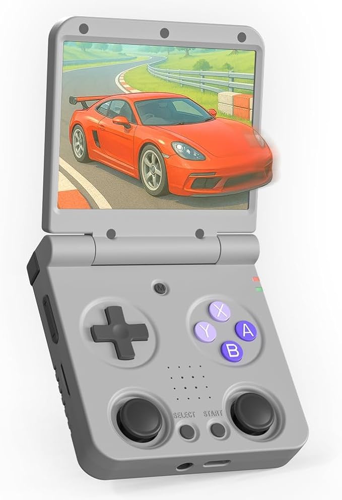 Miyoo Flip V2 Retro Handheld Game Console, 3.5'' IPS Display, RK3566 Chip, Dual Joysticks, HDMI & WiFi, 3000mAh Battery, Portable Emulator Console for Classic Games (Gray-No Memory Card)