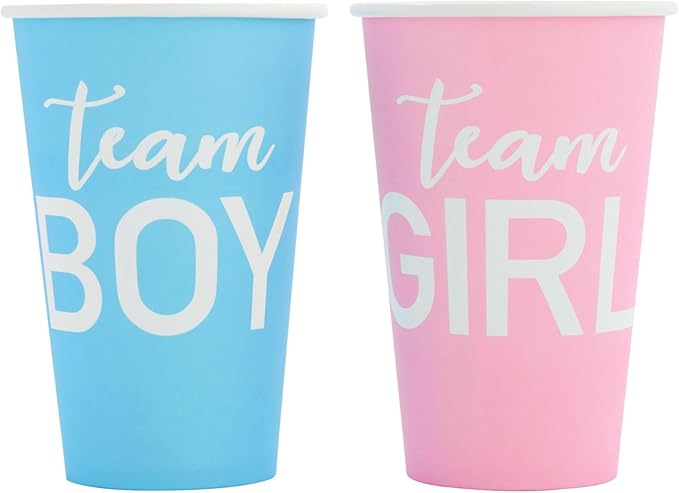 Paper Party Cups, Gender Reveal Party Supplies (12 oz, Pink and Blue, 50-Pack)