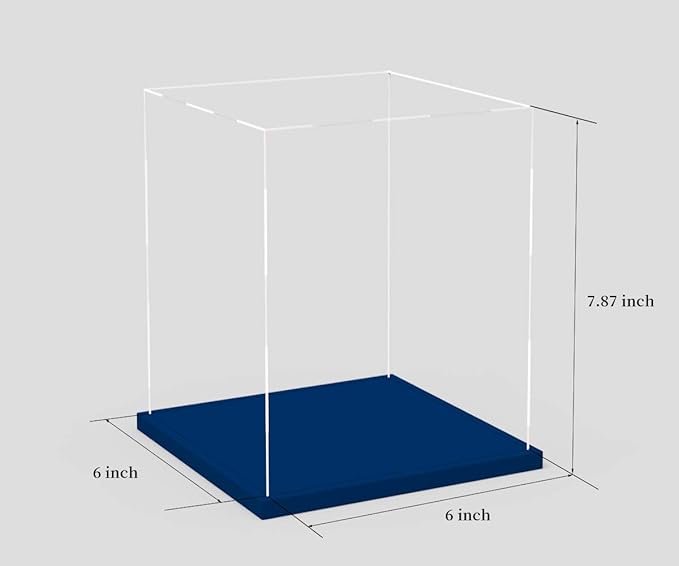Acrylic Display Case with Navy Blue Velvet Base, 6 Inch x 7 Inch Simple Self-Assembly Clear Acrylic Box with Lid, Cube Countertop Box for Display, Collectibles, Home (6x6x7.87 inch)