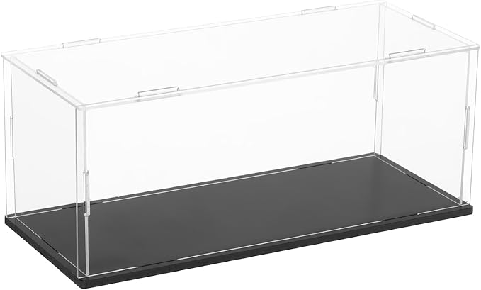 uxcell Acrylic Clear Display Case for Collectibles Self-Assemble Display Boxes with Black Base Dustproof Countertop Storage Box for Collectibles Action Figures, 9.8 x 3.9 x 3.9 Inch