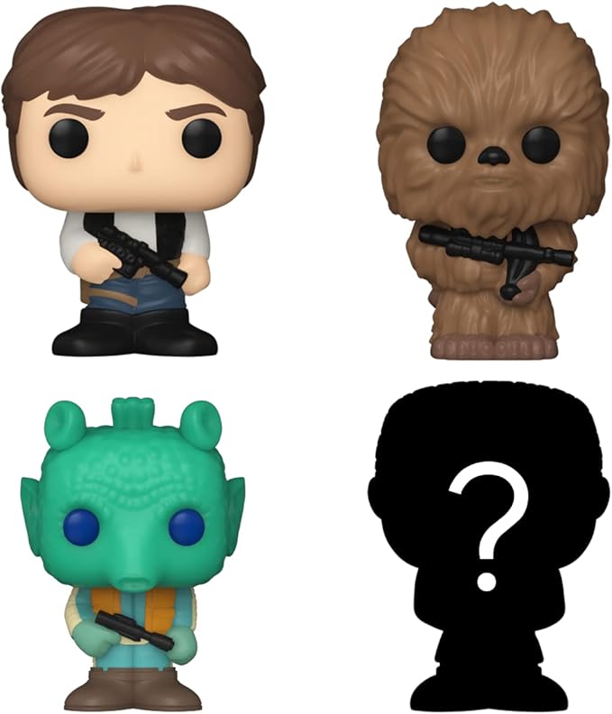 Funko Bitty POP! Star Wars - Han Solo, 4-Pack - Han Solo, Chewbacca, Greedo and A Surprise Mystery Mini Figure - 0.9 Inch (2.2 Cm) Collectable - Stackable Display Shelf Included - Gift Idea