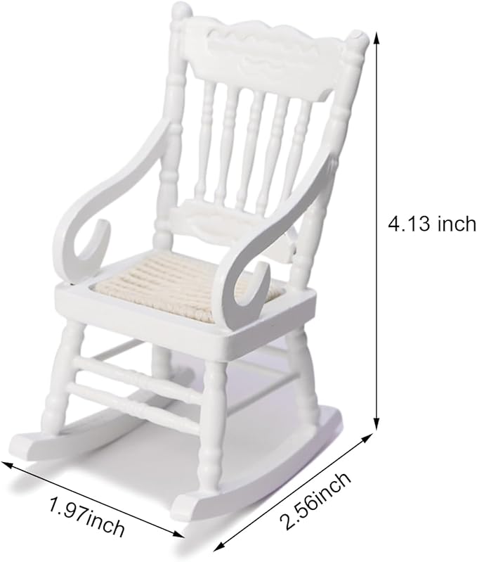 Dollhouse Chairs 2PCS Miniature Rocking Chair 1:12 Scale Wooden FurnitureAccessories Tiny Mini House Home Outdoor Decoration Model Living Room Scene Christmas Craft Displays (White)