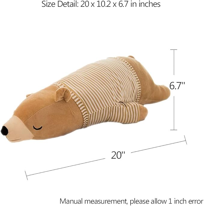 MMTTAO Stuffed Polar Bear Animal Plush Toy 20 Inch Large Brown Sleeping Bear Animal Stuff Soft Plushies Cute Dolls Collection Huggable Pillow Cushion Birthday Gift for Kids Child Boys Girls, 20Inches