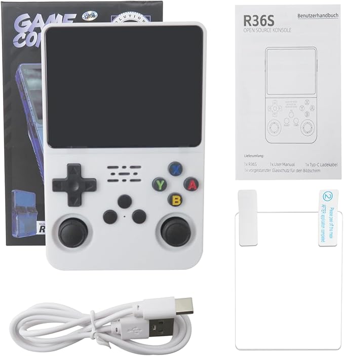 New Upgraded R36S Retro Handheld Game Console with 128G 3.5 Inch IPS Screen Built-in 15000+ Classic Games Open Source Linux System Portable Pocket Video Player (White )