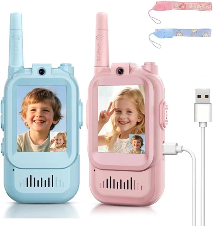 ANYSECU Kids Walkie Talkie JK200 with Video Intercom, 200M Range, Pink and Blue Set, USB Charging Cable and Lanyards Included