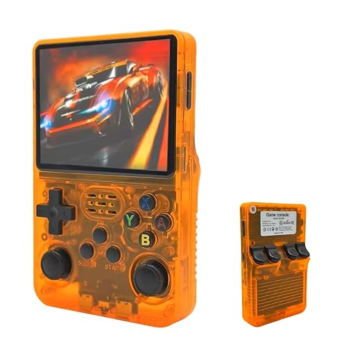 Handheld Retro Game Console with 21,000+ Games, 3.5" IPS Screen, and Dual TF Card 128 GB System, supports 20+ emulators and features HDMI and TV output, 3500mAh battery for long-lasting fun. (Orange)