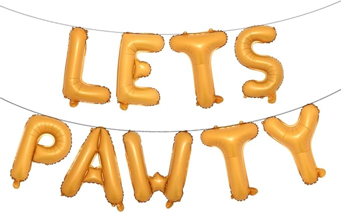 9PCS 16'' Foil Balloon Dog Pet Birthday Lets Pawty Balloons,Happy Birthday Banner for Pet Dog Party Supplies Decoration Set(PAWTY Orange)