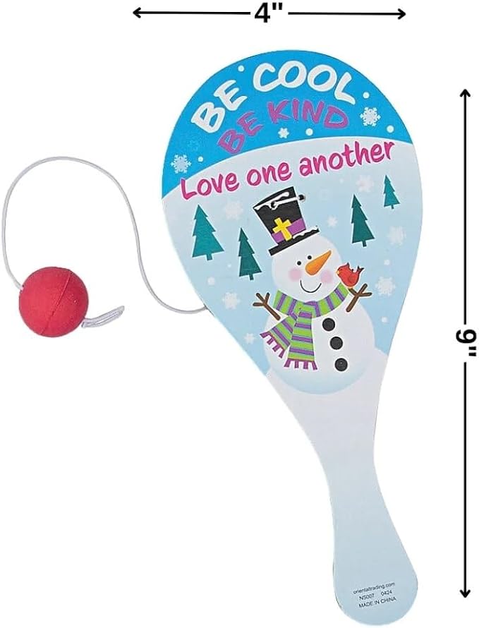 Fun Express 4" x 9" Religious Share God’s Love Snowman Wood Paddleball Games - 12 Pieces