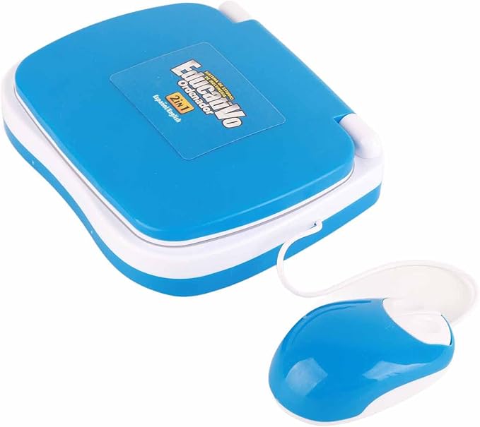 Kids Learning Laptop Bilingual English Spanish Educational Toy with Music Reread Function Keyboard for Children Early Education (Blue)