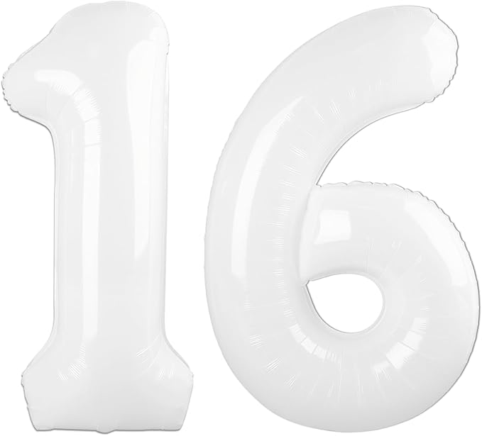 40 Inch White Number 16 Digital Balloon,Jumbo Mylar Foil Helium Balloon for 16 Balloons for Birthday Party,Wedding Anniversary Party Decorations