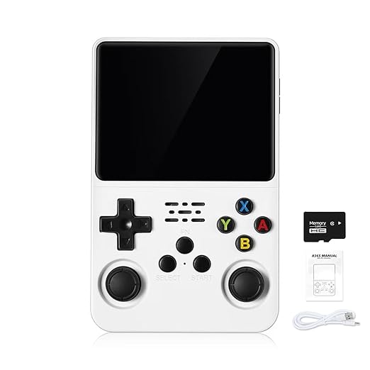 R36S Handheld Arcade Console - Built-in 20,000 Games & 64G, 3.5 Inch IPS Screen, Open Source System, Classic Emulator (White)