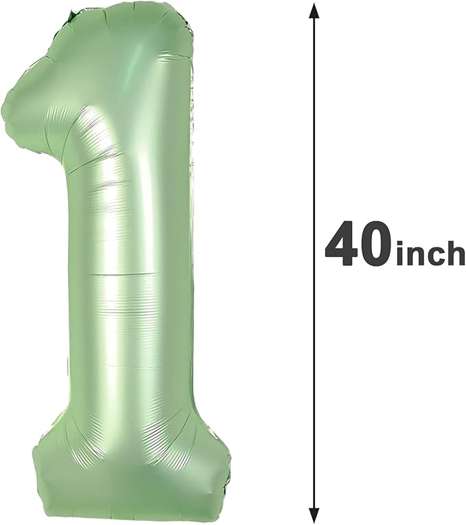 Sage Green Number 1 Balloon 40 inch, Number 1 Birthday Balloons for Boy Girl, Oliver Green Foil One Balloon for 1st 10 11 12 16 18 Birthday Party, Anniversary Celebration Number Balloons Decorations