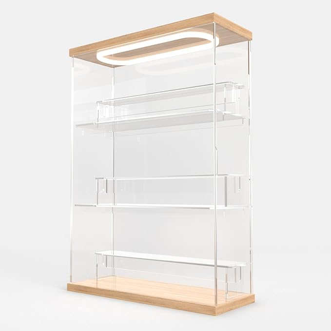 DuvinDD Acrylic Display Case for Collectibles with LED Light Top, 3-Shelves Clear Figure Display Case with Door, Dustproof Hot Wheels Display Case Storage Box Black(12.4x4.5x16.7inch)