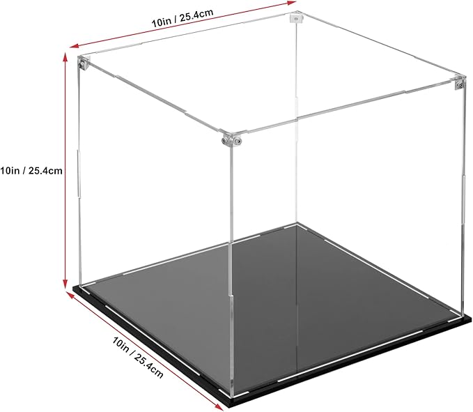 Cliselda Clear Acrylic Display Case with Black Base 10x10x10 inch, Sturdy Acrylic Display Box Countertop Box, Assemble Dustproof Protection Showcase for Action Figures Toys Collectibles
