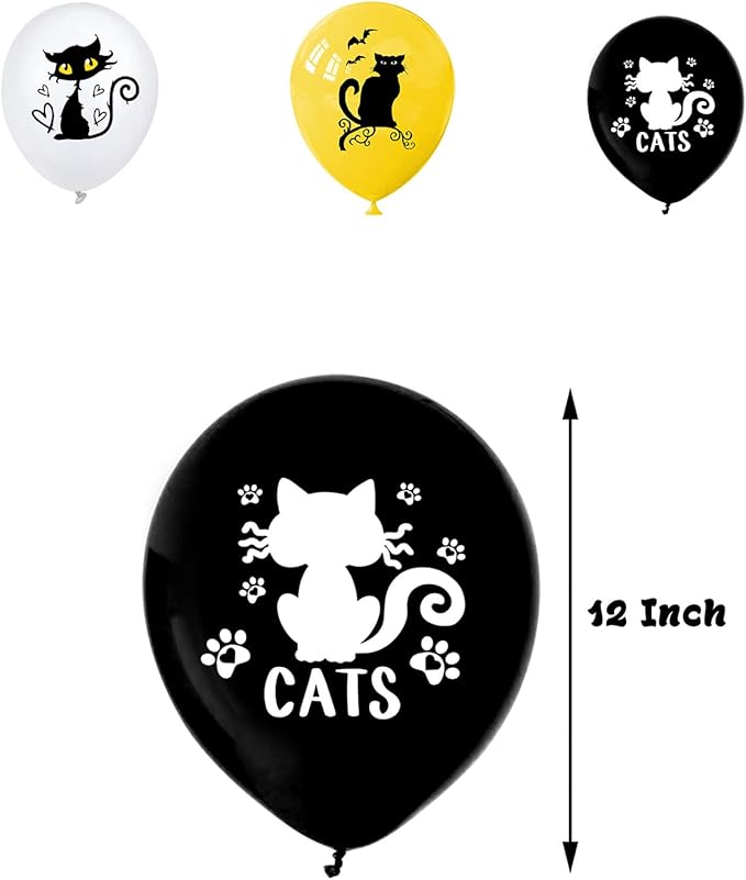 Cat Themed Party Decoration Black Cat Birthday Party Supplies Set Includes 5 x 3ft Black Cat Backdrops, Cat Happy Birthday Banner, Cake Topper, Cupcake Toppers, Balloons