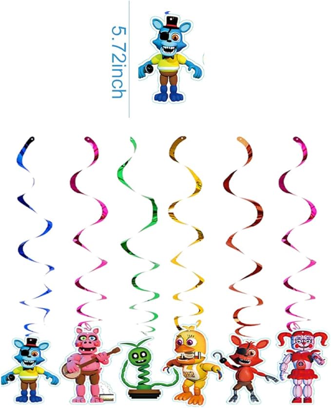 13Packs Five Nights party supplies Include 12 pcs Hanging Swirls and 1 Happy Birthday Banner for Five Nights party Decoration
