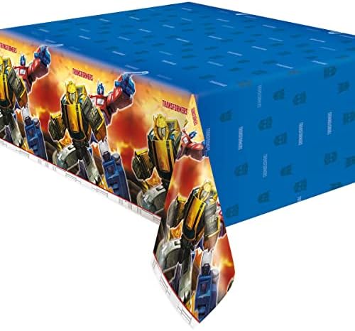 Transformers Birthday Party Supplies Bundle Set includes 16 Lunch Plates, 16 Napkins, 1 Table Cover, 1 Dinosaur Sticker Sheet (Serves 16)