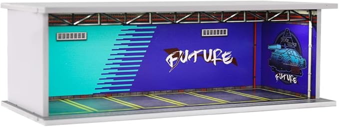 1/64 Scale Hot die-cast Wheels Model car scenarios Display case with LED Light and Acrylic Cover, Scenes Parking lot Diorama Storage Garage Box with 6 Parking Spaces (Future)