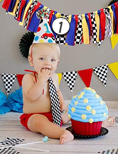 First Birthday Party Supplies - Race Car Banner For Photo Booth Props And Backdrop Cake Smash, Best 1st Party Decorations For Kids (1st Race Car Birthday Banner)