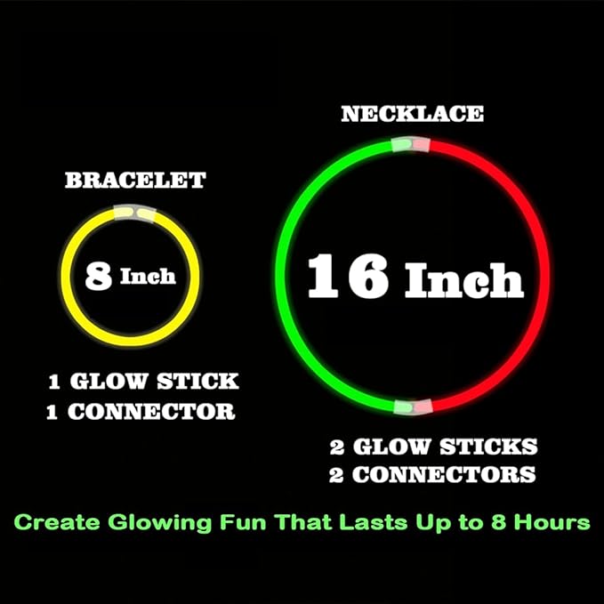 100PCS Glow Sticks Bulk Party Pack, Halloween Glow Sticks For Kids Camping, Glow In The Dark Sticks,8” Glow Party Supplies Bracelets with Connectors