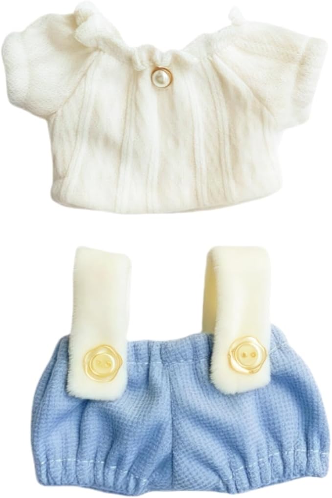 Clothes for Lu bubu 17cm Dolls Accessories(No Doll), Cute Outfit Set 2 Pieces Bib Pants for 17cm Doll Suit, Stylish Dress Up Overalls Doll Clothing Set Replacement Blue