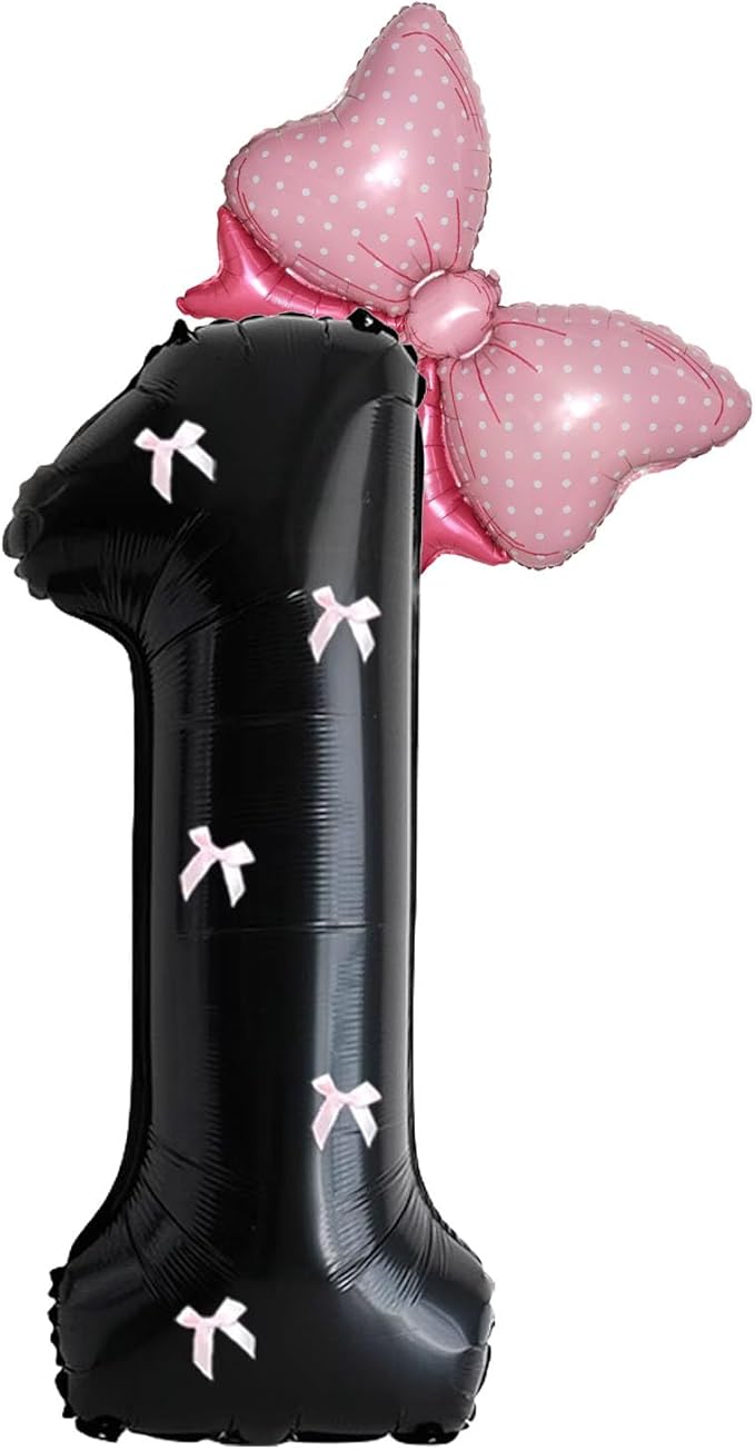 PLAP Birthday Number Balloon Bow Black Party Supplies 32 "Birthday Number Decoration (Black pink number 1)