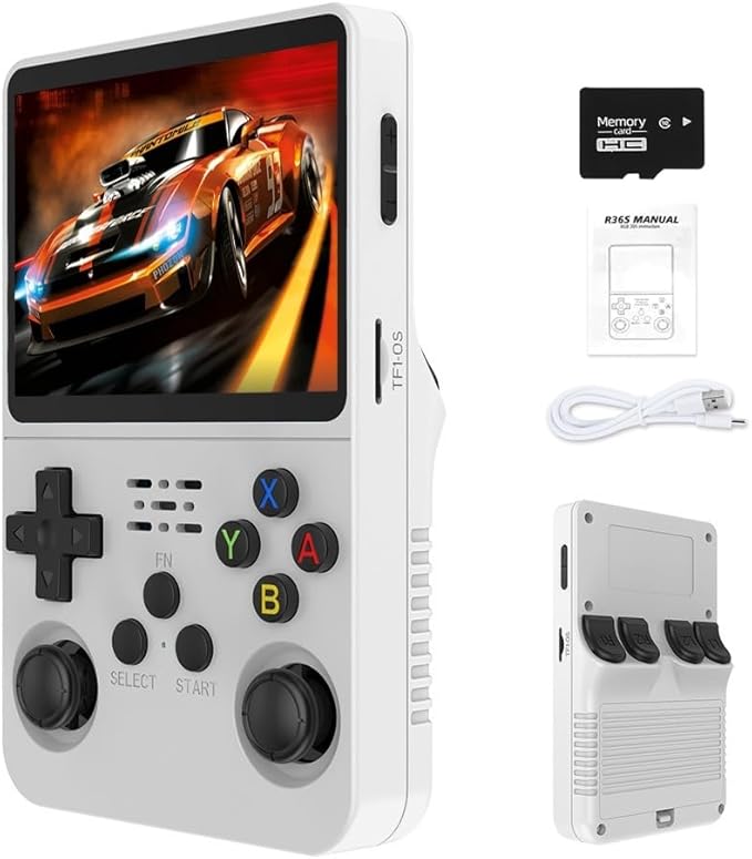 R36s 2025 New Retro Handheld Game Console,Handheld Game Console with Built-in 20000+ Games,Support 20+ Emulator,Linux System,3.5” IPS Screen,Portable Mini Emulator for Kids and Adults (White)