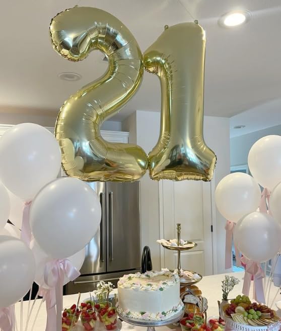Light Gold 40 Inch Big Number Balloon Birthday Decoration, Number 2 Helium Balloon 12 20 22 23 24 26 2026 New Years Celebration, Boy Girl Baby Anniversary Party Graduations Supplies Decorations