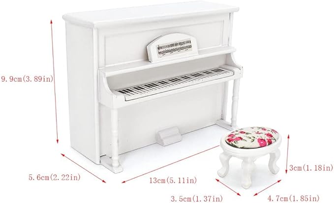 iLAND Wooden Dollhouse Furniture on 1/12 Scale of Pink Dollhouse Bedroom Set w/Piano (Sweet Doll Furniture 6pcs)