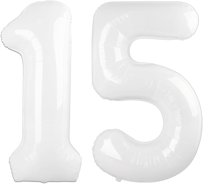 40 Inch White Number 15 Digital Balloon,Jumbo Mylar Foil Helium Balloon for 15 Balloons for Birthday Party,Wedding Anniversary Party Decorations