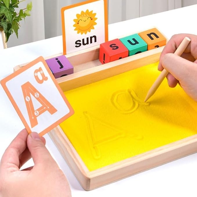 Montessori Sand Writing & Spelling Tray, Early Literacy Learning & Education Handwriting Toy (Ages 3+).