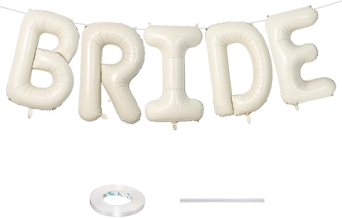 40 Inch Beige BRIDE Balloons Bachelorette for Bridal Shower, Cream White Sand Bride Mylar Foil Banner Letter Sign, Bridal Balloon Banner for Wedding Engagement Bride To Be Party Favors Decorations