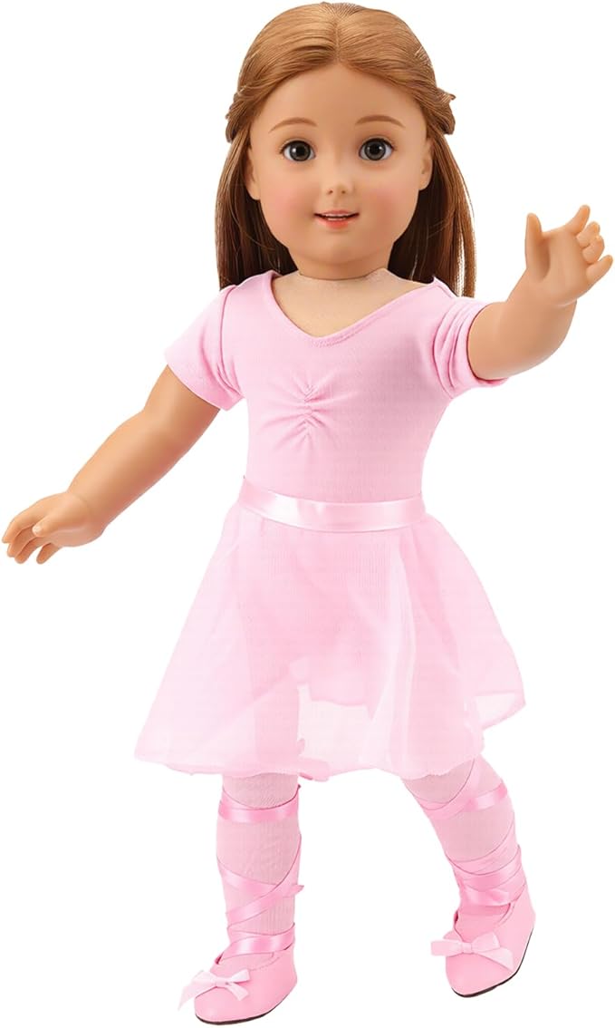 BARWA 18 Inch Doll Clothes Ballet Ballerina Outfits Dance Dress Custume Compatible with 18 Inch Dolls - 4 PCS Leotard with Tutu Skirt, Tights and Ballet Shoes