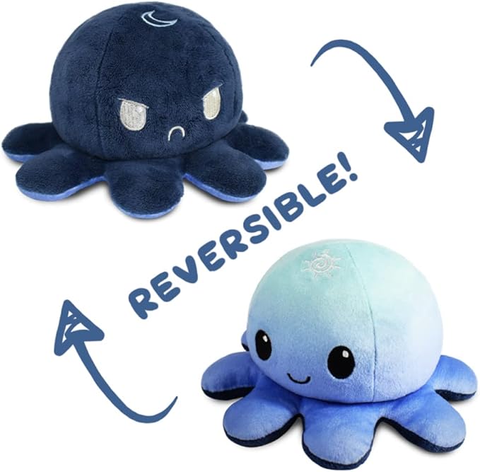 TeeTurtle Reversible Octopus Plushie 4-Inch Day + Night Two-Sided Flip Plush Toy with Embroidered Details - Cute Mini Collectible Plush for Kids, Teens, and Adults