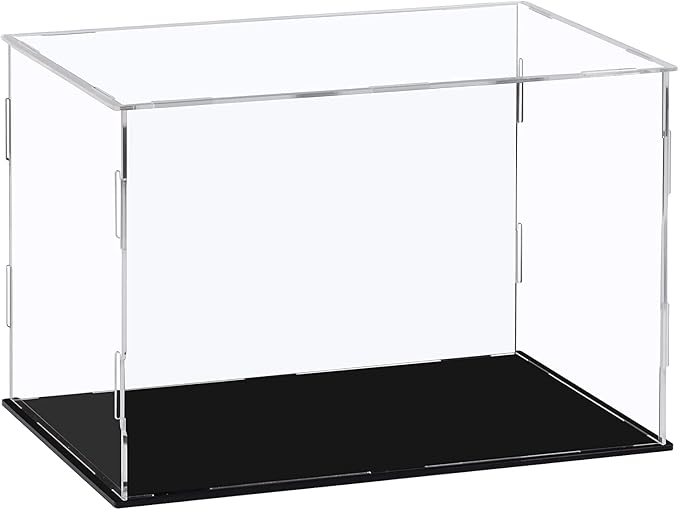 Acrylic Display Case Clear Display Box with Mirror Countertop Cube for Collectibles, Action Figures, Miniature Figurines Dustproof Protection Storage & Organizing (Black, 11.8x7.9x7.9in)
